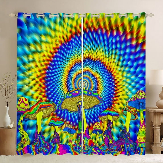 Feelyou Mushroom Plant Black Out Curtains, Swirl Spiral Curtains Pack of 2 (42x63 Each)