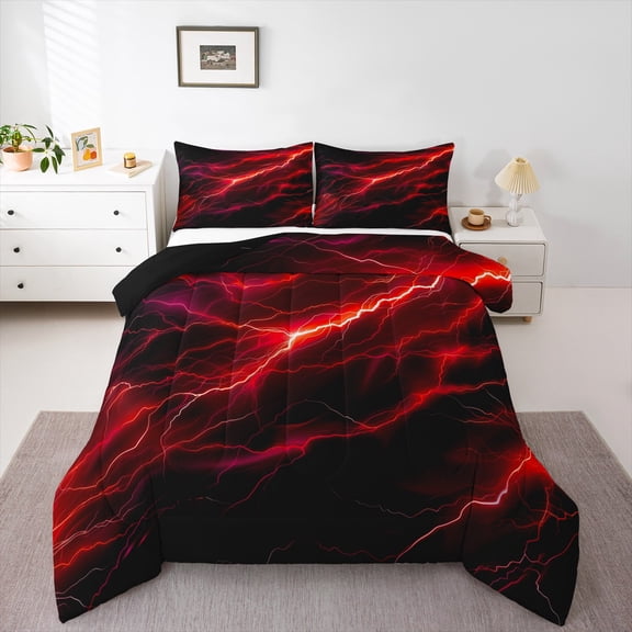 Feelyou Mysitc Lightning Bedding Comforter Set for Teens, Red Tornado Storm Twin Comforter Sets, Natural Weather Reversible Bedding Set, Microfiber Bedroom Decor, 2pcs