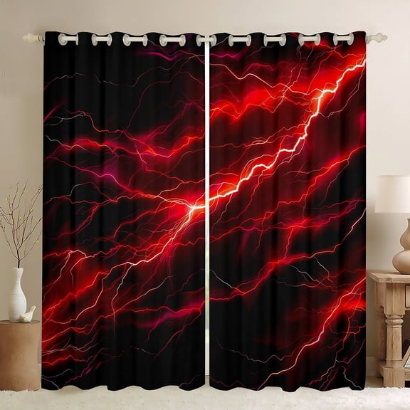 Feelyou Mysitc Lightning Blackout Curtains Set of 2 (52x84 Each) for Teens, Red Tornado Storm Window Curtains, Natural Weather Curtains and Drapes, Blackout Curtains Bedroom Decor