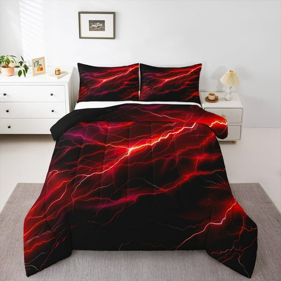 Feelyou Mysitc Lightning Full Size Comforter Sets for Teens, Red Tornado Storm Bedding Comforter Set, Natural Weather Reversible Bedding Sets, Microfiber Bedroom Decor, 3pcs
