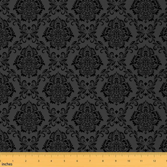 Feelyou Mystic Black Damask Fabric by the Yard 5 Yards for Kid, Hippie Western Print Home Decor Fabric by the Yard, Tribal Flower Floral Sewing Fabric, Lightweight Room Decor