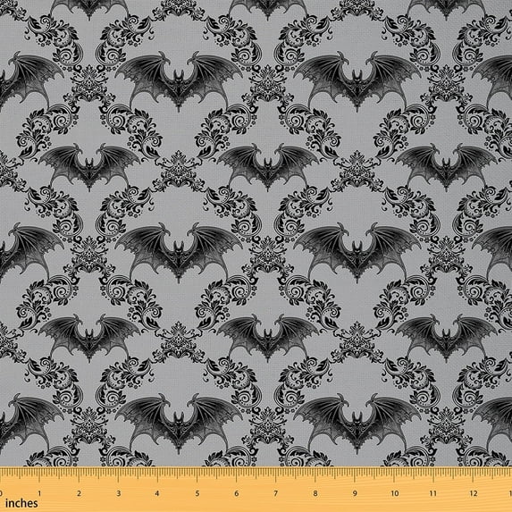 Feelyou Mystic Damask Fabric by the Yard 1 Yard for Adult, Gothic Bat Print Sewing Fabric, Halloween Style Home Decor Fabric by the Yard, Microfiber Bedroom Decor