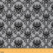 Feelyou Mystic Damask Fabric by the Yard 1 Yard for Adult, Skeleton Skull Sewing Fabric, Halloween Style Home Decor Fabric by the Yard, Microfiber Bedroom Decor