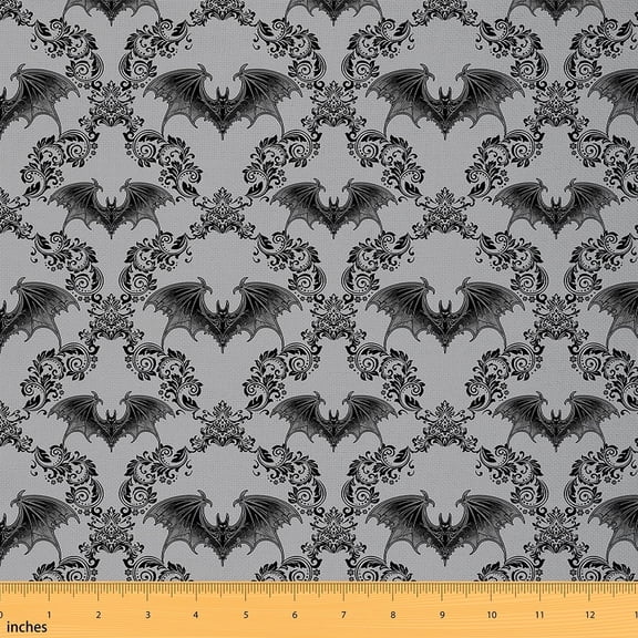 Feelyou Mystic Damask Fabric by the Yard 2 Yards for Adult, Gothic Bat Print Home Decor Fabric by the Yard, Halloween Style Sewing Fabric, Microfiber Bedroom Decor