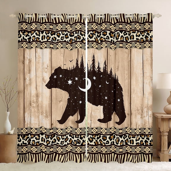 Feelyou Mystic Galaxy Bear Black Out Curtains for Teens, Leopard Zebra Print Curtains Pack of 2 (42x63 Each), Brown Wooden Plank Bedroom Curtains, Blackout Curtains Bedroom Decor