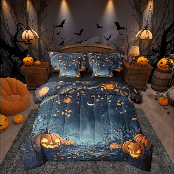 Feelyou Mystic Jungle Galaxy Bedding Comforter Set 7pcs, Halloween Pumpkin Queen Bedding Sets, Autumn Maple Leaf Reversible Queen Sheet Sets, Microfiber Bedroom Decor