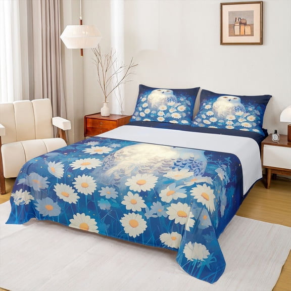 Feelyou Mystic Jungle Owl Bed Sheets for Kids, Vibrant Groovy Flower King Sheets, Rustic Animal Sheet Set, Breathable Home Decor, 4pcs