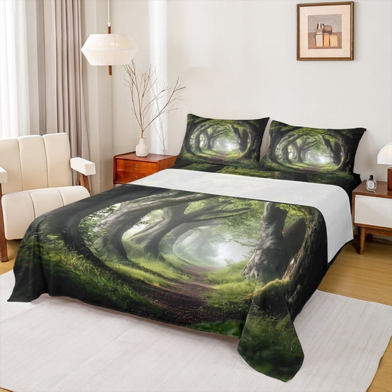 Feelyou Mystic Jungle Tree Full Size Sheets for Kid, Rustic Farmhouse Bed Sheets, Dreamy Fairy Tale Sheet Sets, Luxury Bedroom Decor, 4pcs