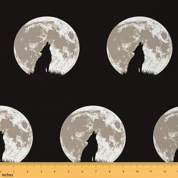 Feelyou Mystic Moon Wolf Fabric by the Yard 1 Yard, Magical Animal Sewing Fabric, Woodland Wildlife Home Decor Fabric by the Yard, Breathable Home Decor