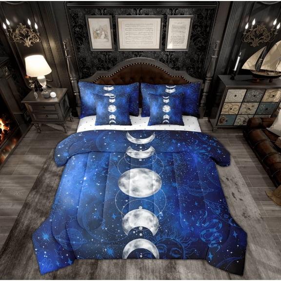 Feelyou Mystic Planet Galaxy Twin Bedding Sets 7-Piece, Damask Moon Sun Bedding Comforter Set, Vintage Bohemian Sheet Sets, Luxury Bedroom Decor