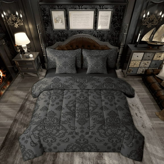 Feelyou Mystic Purple Damask Bedding Comforter Set 7pcs, Hippie Western Print King Bedding Sets, Tribal Flower Reversible Bed Sheets, Microfiber Bedroom Decor