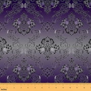 Feelyou Mystic Purple Damask Fabric by the Yard 2 Yards, Hippie Western Print Sewing Fabric, Tribal Flower Home Decor Fabric by the Yard, Microfiber Bedroom Decor