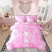 Feelyou Mystic Starry Sky Twin Bedding Sets 7-Piece, Pink Planet Moon Sun Bedding Comforter Set, Western Damask Style Reversible Sheet Sets, Ultra Soft Home Decor