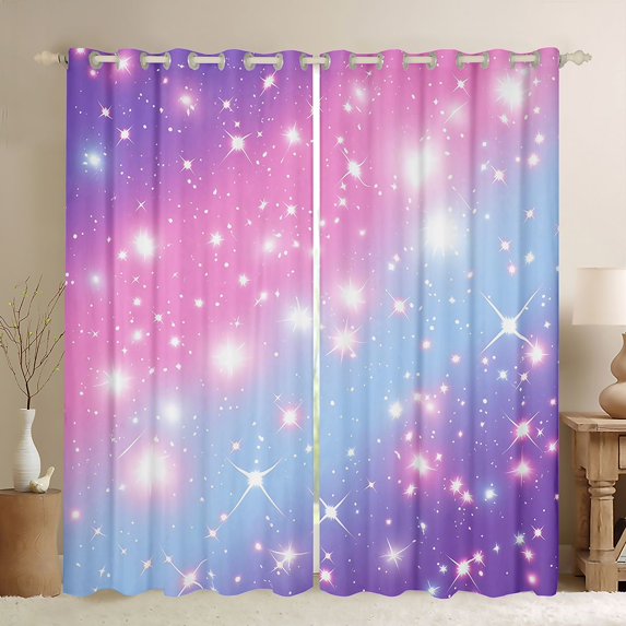 Feelyou Mystic Stars Black Out Curtains, Starry Sky Curtains Pack of 2 (42x63 Each)