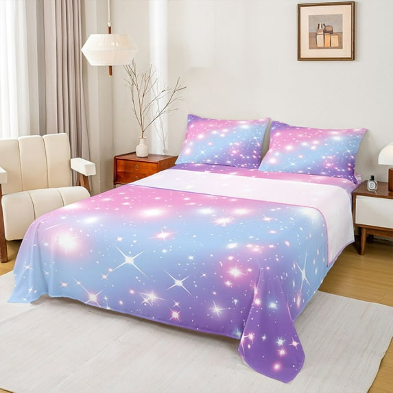 Feelyou Mystic Stars Kids Bed Sheets, Starry Sky Theme King Sheets, 4 Pieces