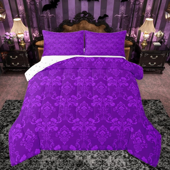 Feelyou Mystic Tribal Damask Queen Comforter Set for Adult, Rustic Farmhouse Bedding Sets, Western Mandala Purple Reversible Bedding Comforter Set, Microfiber Bedroom Decor, 3pcs