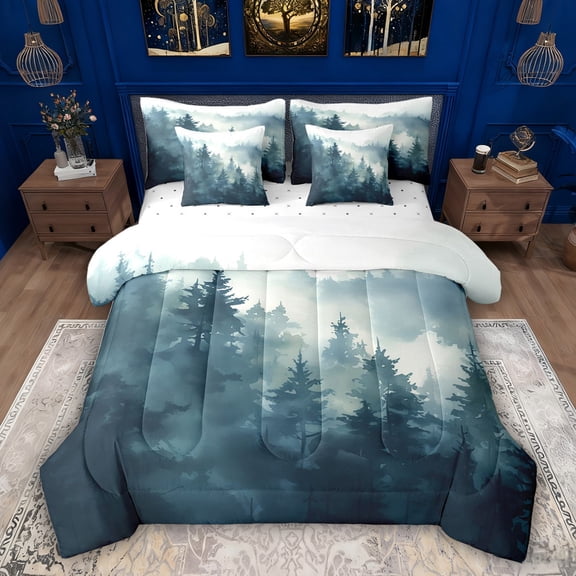 Feelyou Nature Scenery Bedding Comforter Set 7pcs, Jungle Pine Tree Queen Bedding Sets