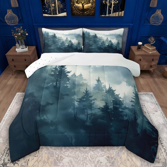 Feelyou Nature Scenery Teen Full Size Comforter Sets, Jungle Pine Tree Bedding Sets, 3pcs