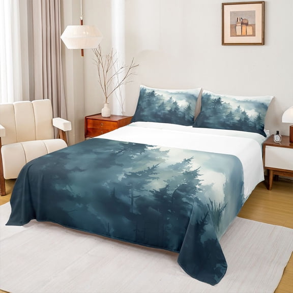 Feelyou Nature Scenery Teen Twin Sheet Sets, Jungle Pine Tree Bedding, 3 Pieces