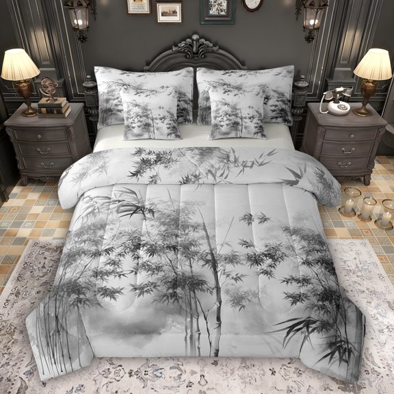 Feelyou Nature Scenery Twin Bedding Sets 7-Piece, Ink Tree Chinese Bedding Comforter Set