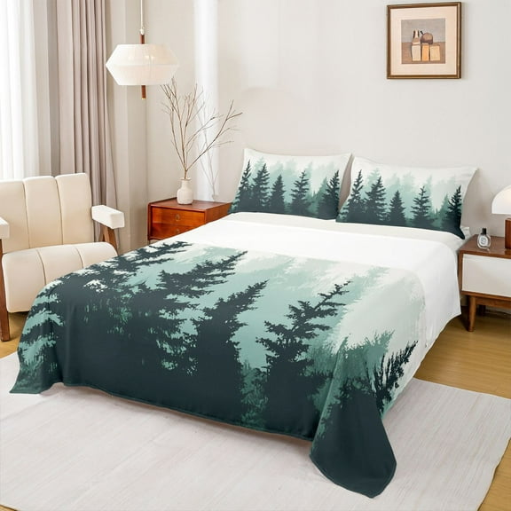 Feelyou Nature Scenery Twin Sheet Sets, Jungle Pine Tree Twin Fitted Sheet, Rustic Farmhouse Theme Flat Sheet, Lightweight Room Decor, 3pcs