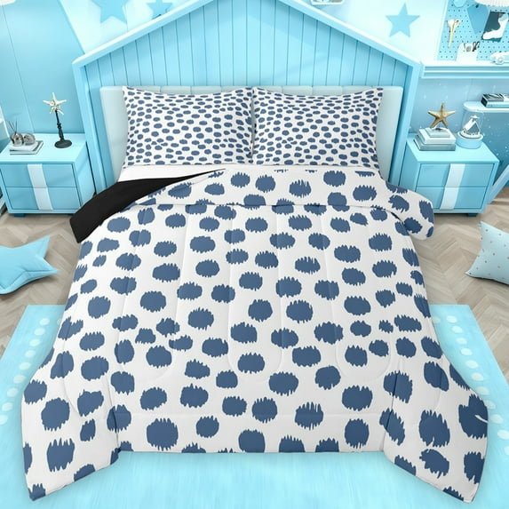 Feelyou Navy Abstract Ombre Full Size Comforter Sets for Teen, Cycle Polkadots Bedding Comforter Set, Modern Fashion Style Reversible Bedding Sets, Lightweight Room Decor, 3pcs