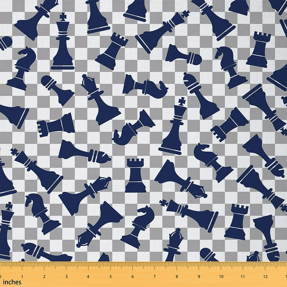 Feelyou Navy Chess Print Fabric by the Yard 3 Yards, White Grey Checkered Home Decor Fabric by the Yard, Teens Boys Girls Kids Sewing Fabric, Breathable Home Decor