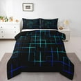 thumbnail image 1 of Feelyou Neon Blue Stripes Queen Comforter Set for Kids, Rectangle Square Geometric Bedding Sets, Abstract Reversible Bedding Comforter Set, Microfiber Bedroom Decor, 3pcs, 1 of 8
