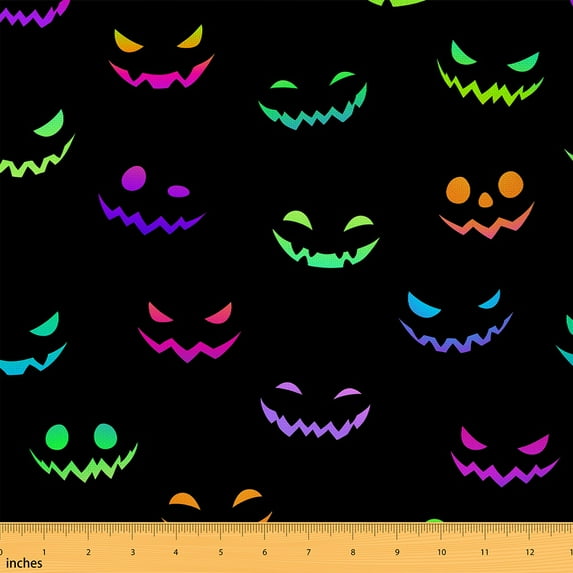 Feelyou Neon Coloful Pumpkin Fabric by the Yard 10 Yards, Cartoon Home Decor Fabric by the Yard, Kids Halloween Theme Sewing Fabric, Luxury Bedroom Decor