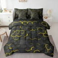 thumbnail image 1 of Feelyou Neon Gradient Geometric Bedding Comforter Set 7pcs, Yellow Honeycomb Queen Bedding Sets, Teens Boys Girls Kids Reversible Queen Sheet Sets, Breathable Home Decor, 1 of 7