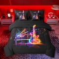 thumbnail image 1 of Feelyou Neon Guitar Piano Bedding Comforter Set 7pcs, Musical Note Music King Bedding Sets, 1 of 8