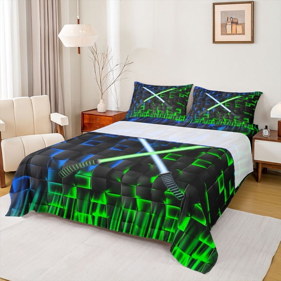 Feelyou Neon Lightning Kid Twin Sheet Sets, Green Blue Honeycomb Bedding, 3pcs
