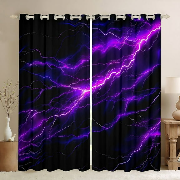Feelyou Neon Purple Lightning Black Out Curtains for Kid, Nature Scenery Curtains Pack of 2 (42x63 Each), Tornado Storm Bedroom Curtains, Curtains and Drapes Room Decor