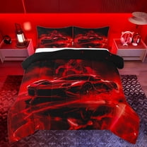 Feelyou Neon Race Car Bedding Comforter Set for Kid, Fashion Automobile Twin Comforter Sets, Red Racing Horse Animal Reversible Bedding Set, Luxury Bedroom Decor, 2-Piece