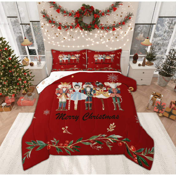Feelyou Nutcracker Royal Guarder Full Size Comforter Sets, Merry Christmas Bedding Comforter Set, Teen Kid Child Reversible Bedding Sets, Ultra Soft Home Decor, 3-Piece