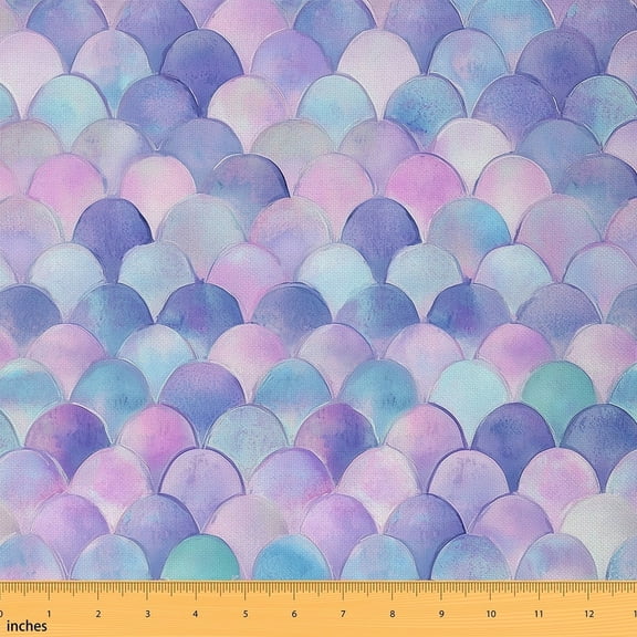 Feelyou Ocean Fish Scales Fabric by the Yard 1 Yard, Purple Pink Sewing Fabric, Child Mermaid Princess Home Decor Fabric by the Yard, Lightweight Room Decor