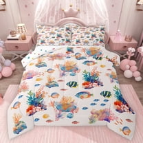 Feelyou Ocean Fish Teen Twin Comforter Sets, Kawaii Coral Starfish Bedding Set, 2-Piece