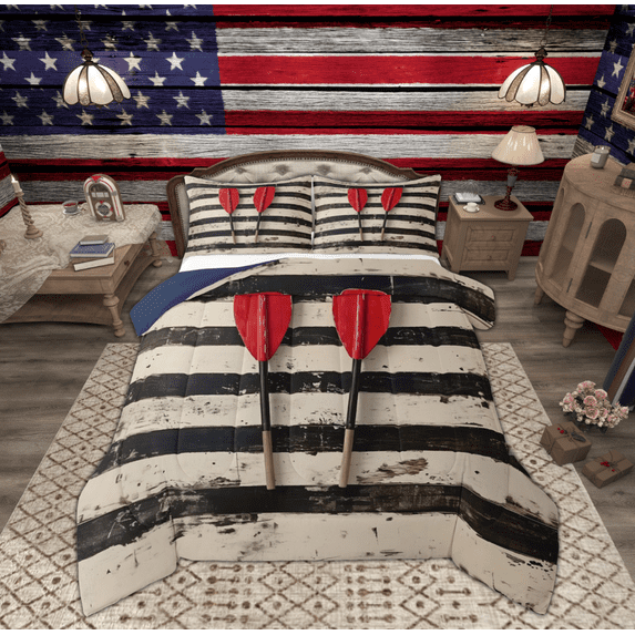 Feelyou Ocean Paddle Bedding Comforter Set for Teen, Retro Striped Geometric Twin Comforter Sets, Farmhouse Lodge Cabin Reversible Bedding Set, Luxury Bedroom Decor, 2 Pieces