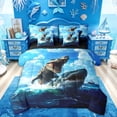 thumbnail image 1 of Feelyou Ocean Sea Dinosaur Shark Twin Bedding Sets for Boys Kids Men, Prehistoric Sea Bedding Comforter Set, Blue, Black Reversible, 7pcs, 1 of 7