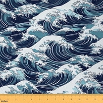 Feelyou Ocean Wave Fabric by the Yard 1 Yard for Kids, Tokyo Cartoon Home Decor Fabric by the Yard, Japanese Style Sewing Fabric, Microfiber Bedroom Decor