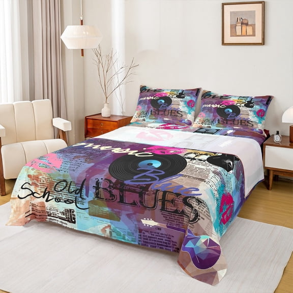 Feelyou Old School Teens Twin Sheet Sets, Chic Street Graffiti Twin Fitted Sheet, Hiphop Album Music Flat Sheet, Ultra Soft Bedroom Decor, 3-Piece