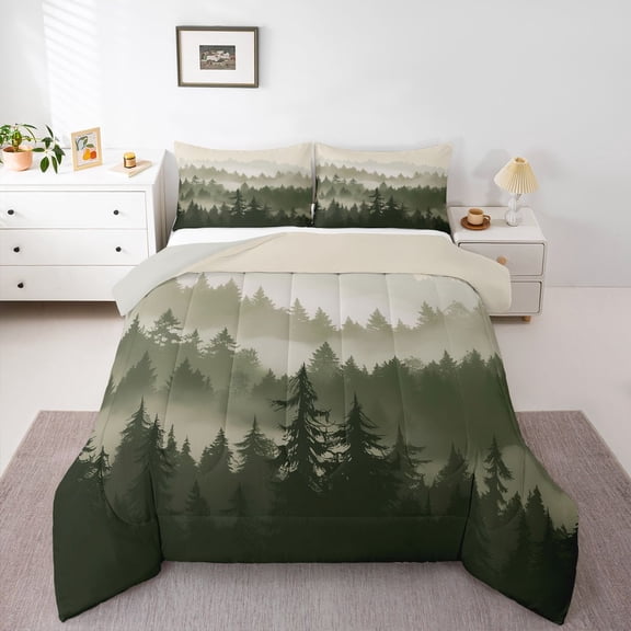Feelyou Olive Pine Tree Twin Comforter Sets, Rustic Farmhouse Landscape Bedding Set, 2pcs