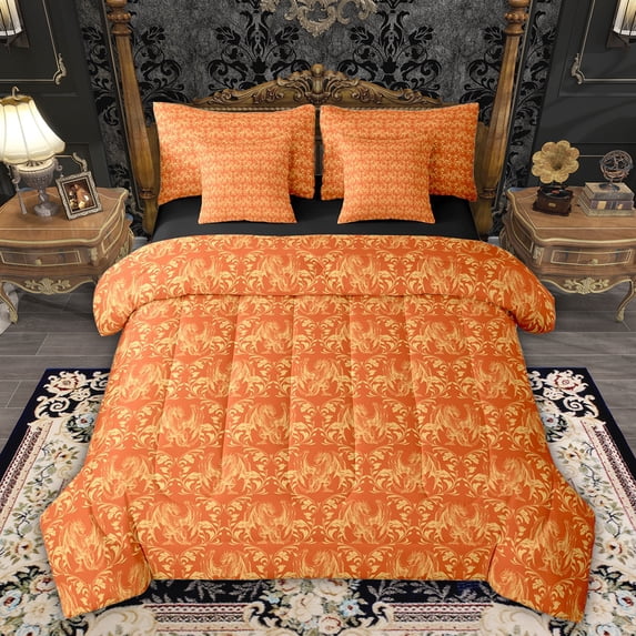 Feelyou Orange Boho Dragon Comforter Set 7pcs, Retro Western Damask King Bedding Sets