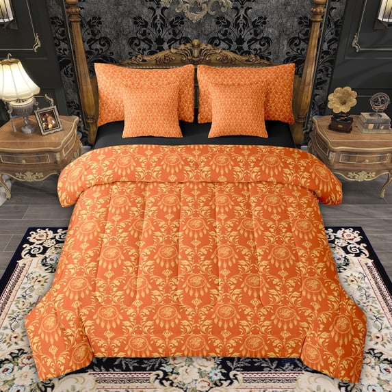 Feelyou Orange Dream Catcher Comforter Set 7pcs, Western Damask Flower Queen Bedding Sets