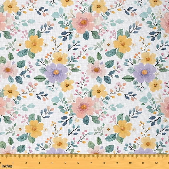 Feelyou Orange Floral Fabric by the Yard 2 Yards for Teens, Vintage Elegant Home Decor Fabric by the Yard, Rustic Farmhouse Sewing Fabric, Breathable Home Decor