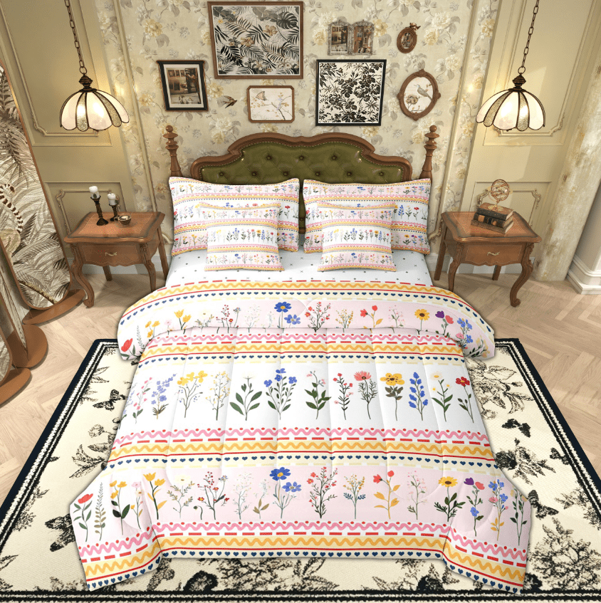 Feelyou Orange Floral Flower Bedding Comforter Set 7 Pieces, Rustic ...