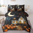 thumbnail image 1 of Feelyou Orange Gothic Pumpkin Bedding Comforter Set 7 Pieces for Teen, Farmhouse Moon Full Bedding Set, Oil Printing Reversible Fitted Sheet Flat Sheet, Ultra Soft Home Decor, 1 of 7