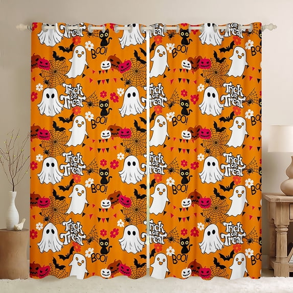 Feelyou Cute Halloween Ghost 2-Pack (52x84) Blackout Curtains, Gothic Cat Window Curtains