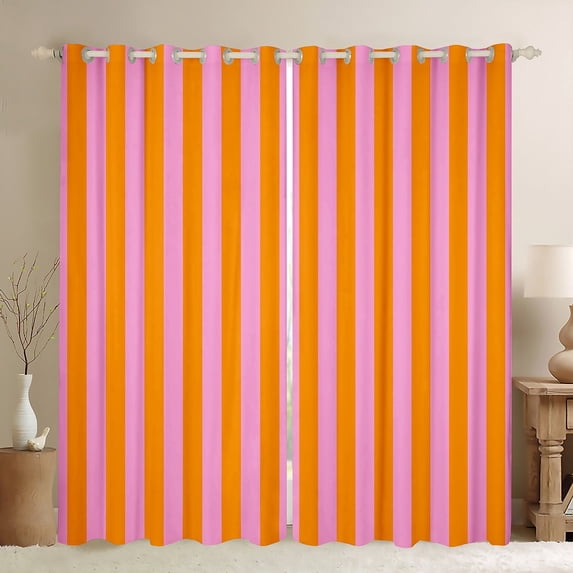 Feelyou Orange Pink Striped Black Out Curtains for Kids, Abstract Ombre Curtains Pack of 2 (42x63 Each), Modern Fashion Bedroom Curtains, Window Curtains Home Decor