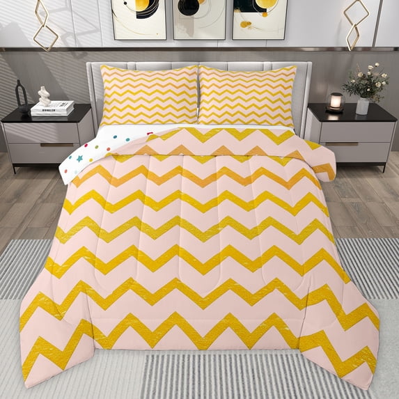 Feelyou Orange Stripes Waves Queen Comforter Set, Teen Kid Abstract Bedding Set, 3pcs